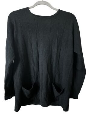 Black Knit Soft Cozy 100% Cashmere Pocket Sweater Size Medium